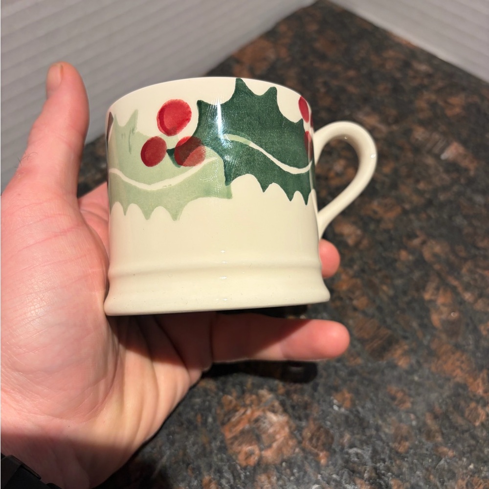 Cream Mug with Holly and Berries